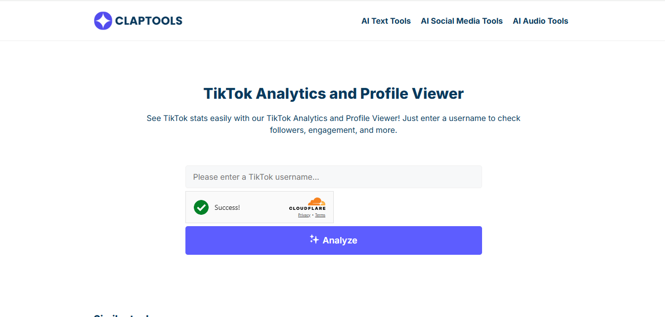 Interface of Claptools - the popular free TikTok analytic tool