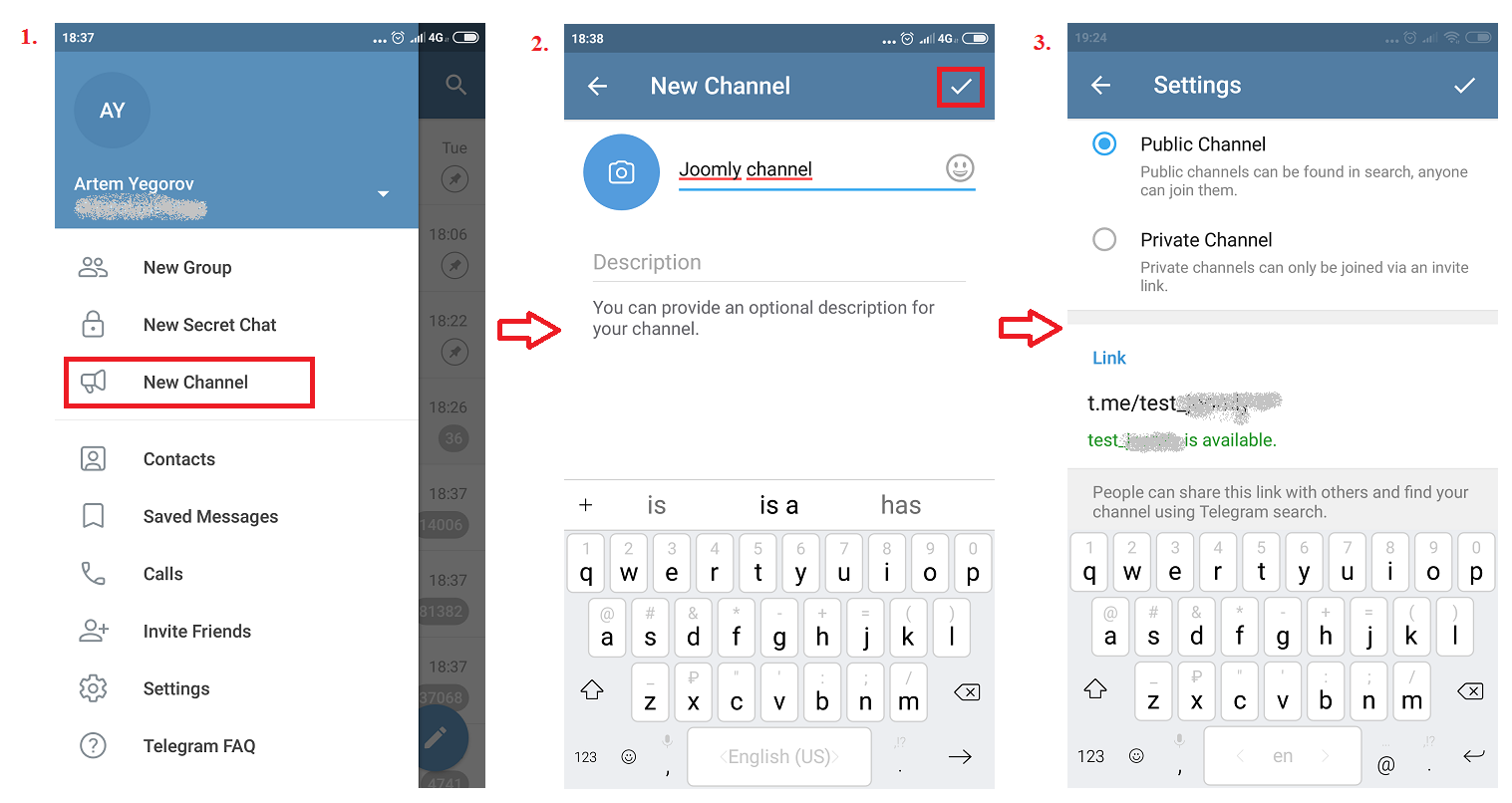Obrázek ukazuje, jak vytvořit Telegram kanál