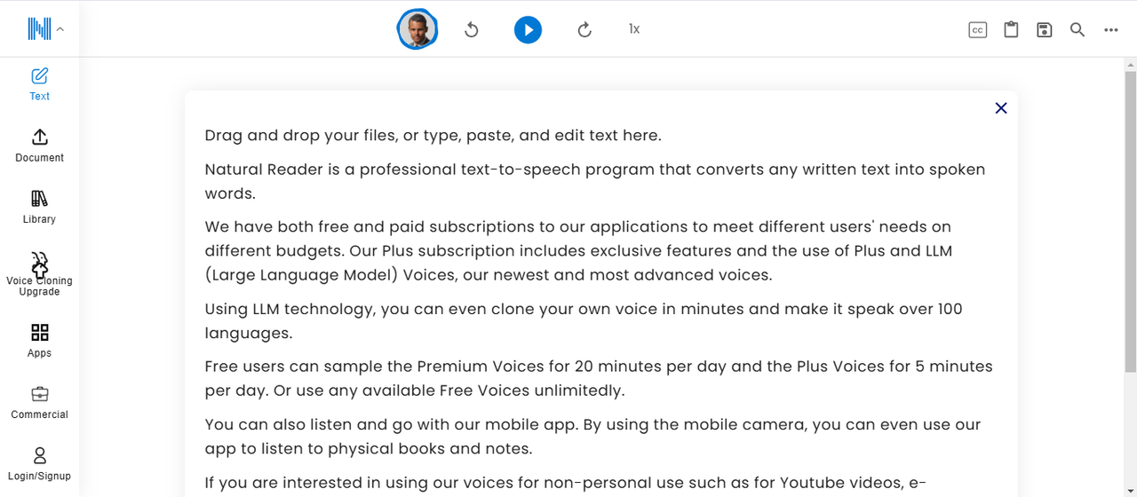 NaturalReader's interface