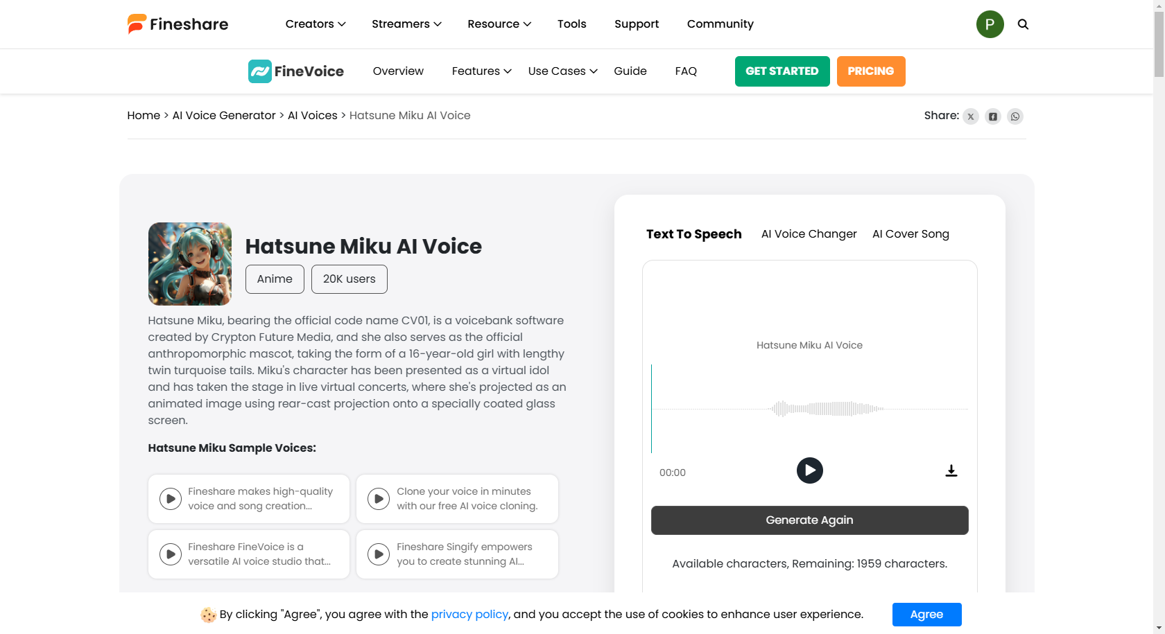 Generador de voz Fineshare AI
