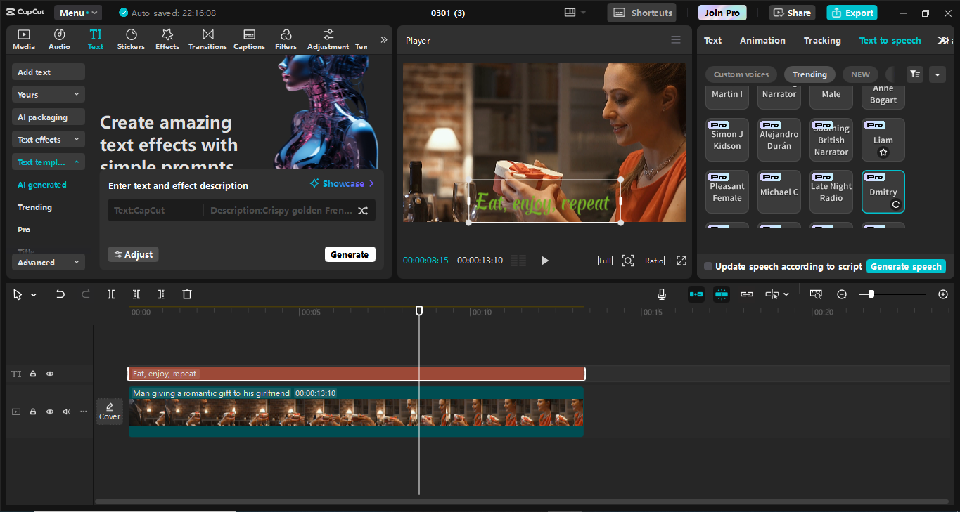 Interface de l' CapCut éditeur vidéo de bureau - un outil parfait pour appliquer des effets de texte en écriture