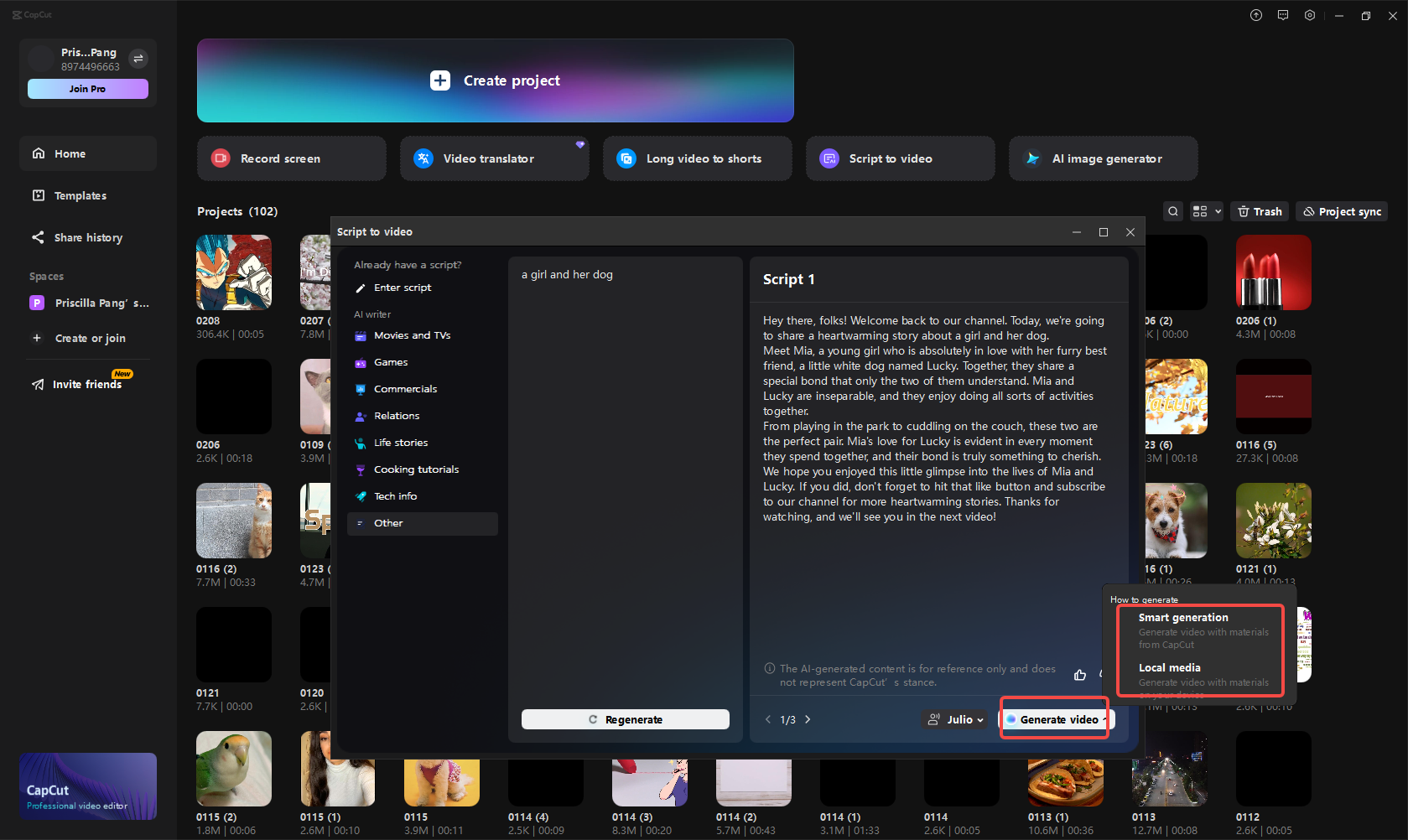 Generate the video script