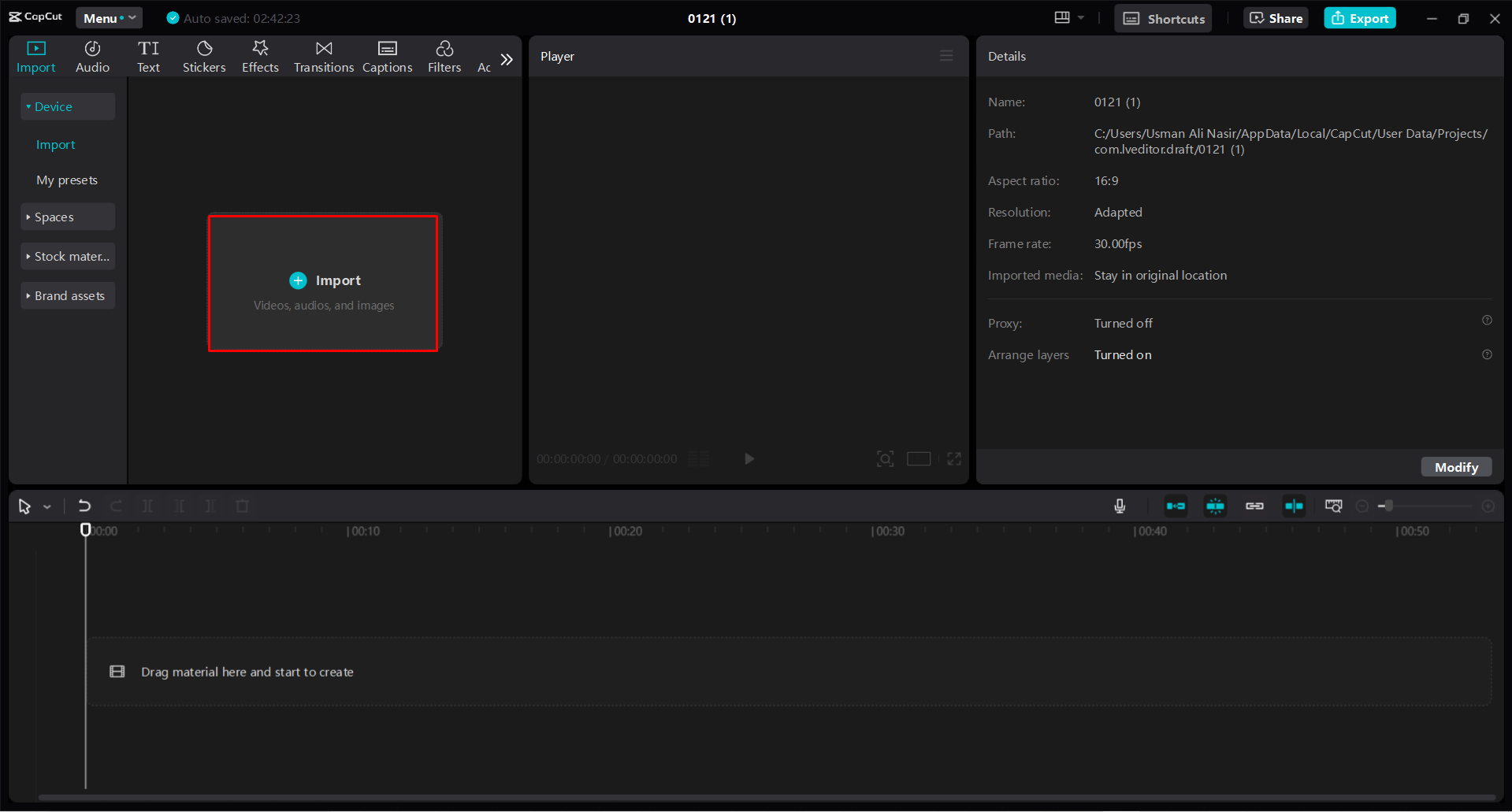 Importing a video to the CapCut desktop video editor
