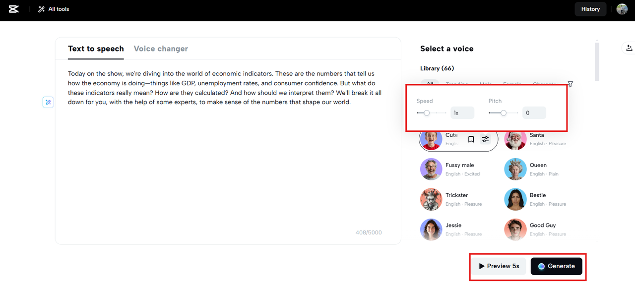 Ajuste as configurações de voz e gere