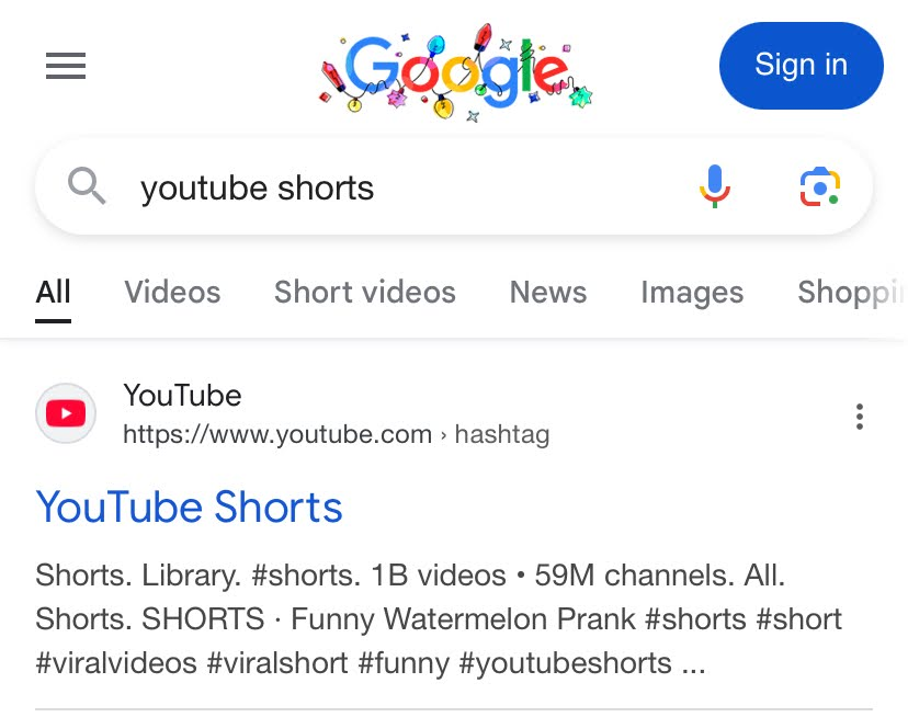 Rozhraní zobrazující kartu Google Short Video