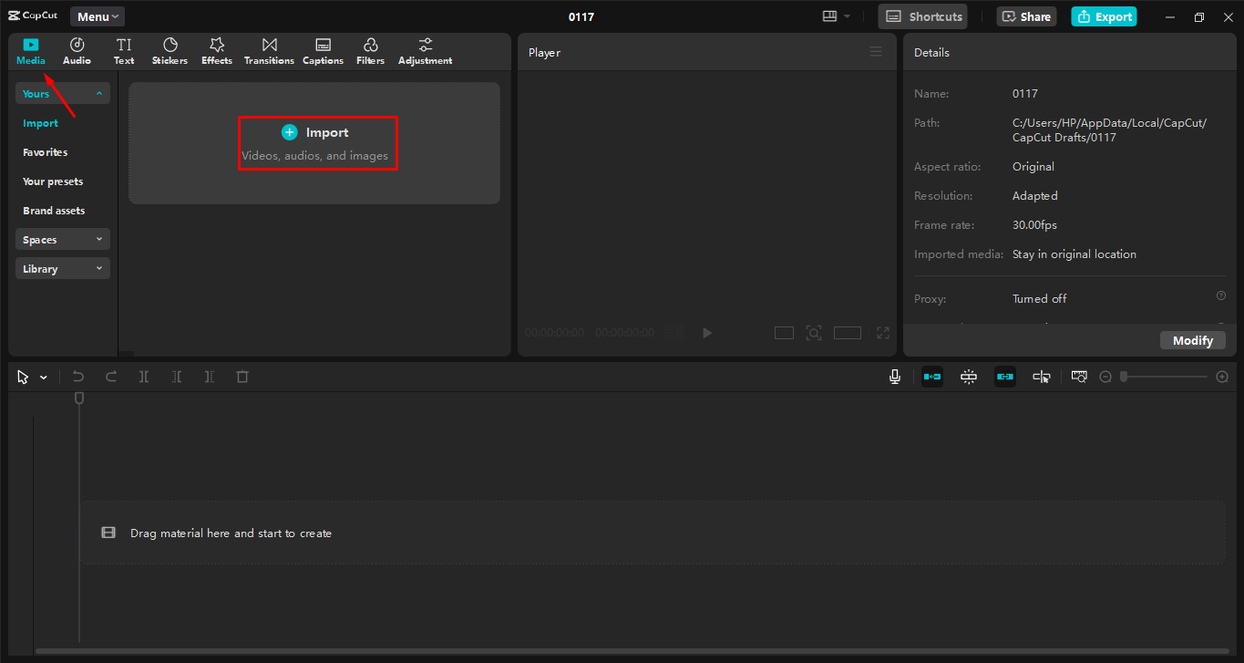 Uploading video to the CapCut desktop video editor