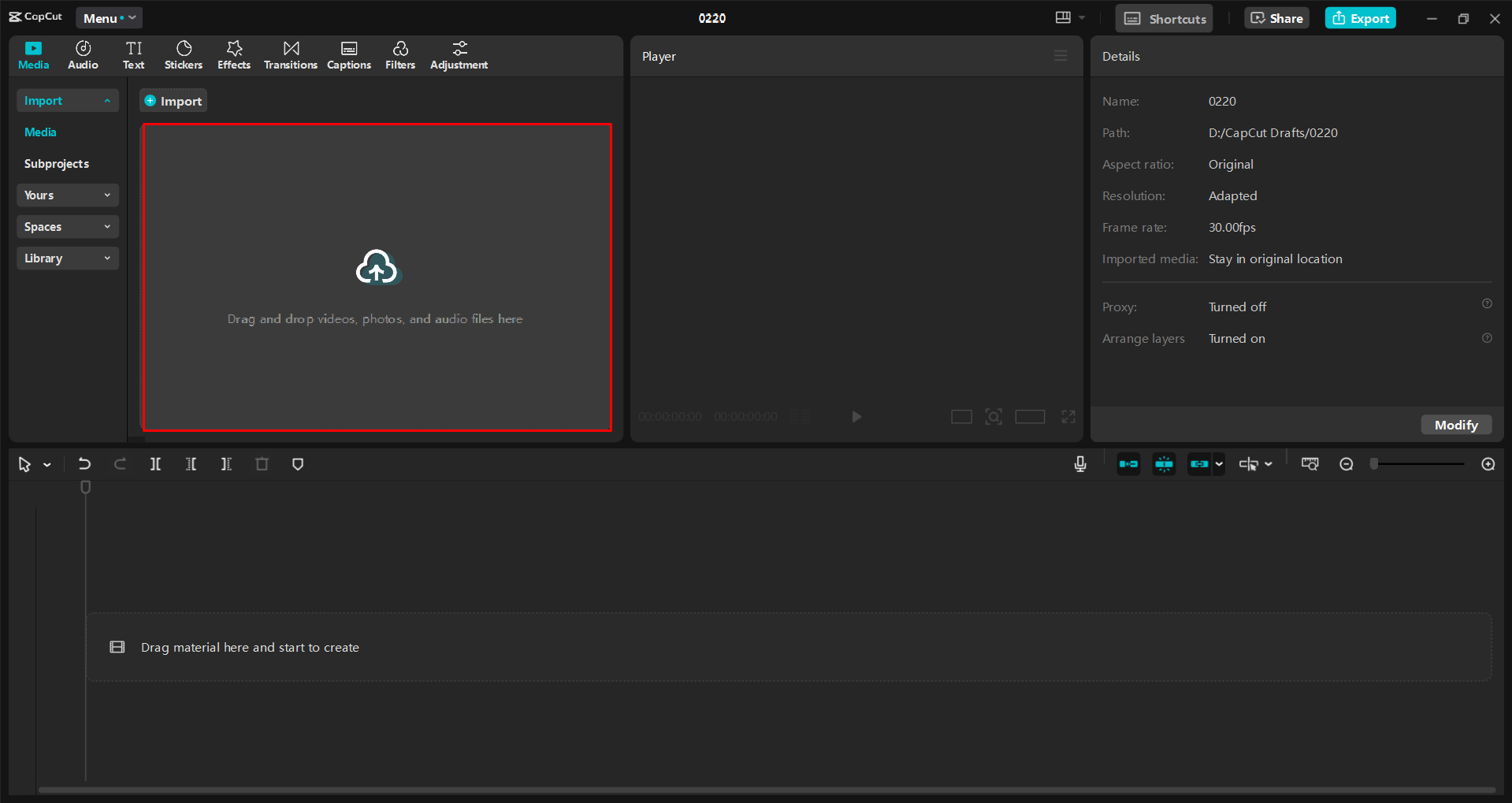 Importing a video into the CapCut desktop video editor