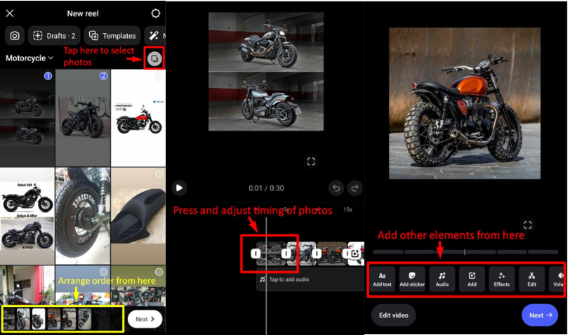 Додавання музики, ефектів та текстів для створення котушки для редагування фотографій