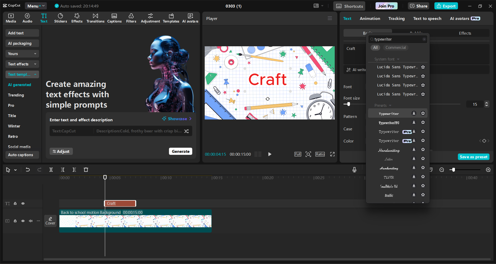 Interface of the CapCut desktop video editor - an easy way to add typewriter text to videos
