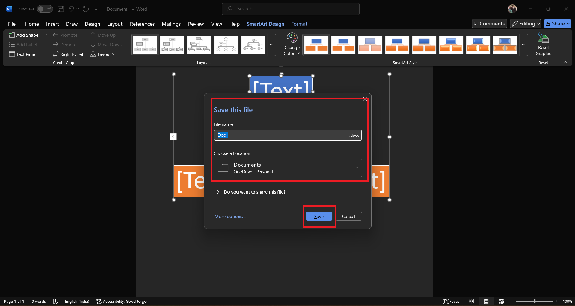 Sine-save ang nilikhang mind map
