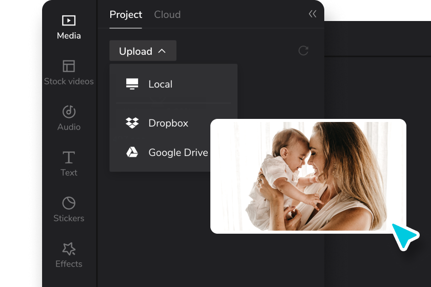 Import footage or choose a baby video template