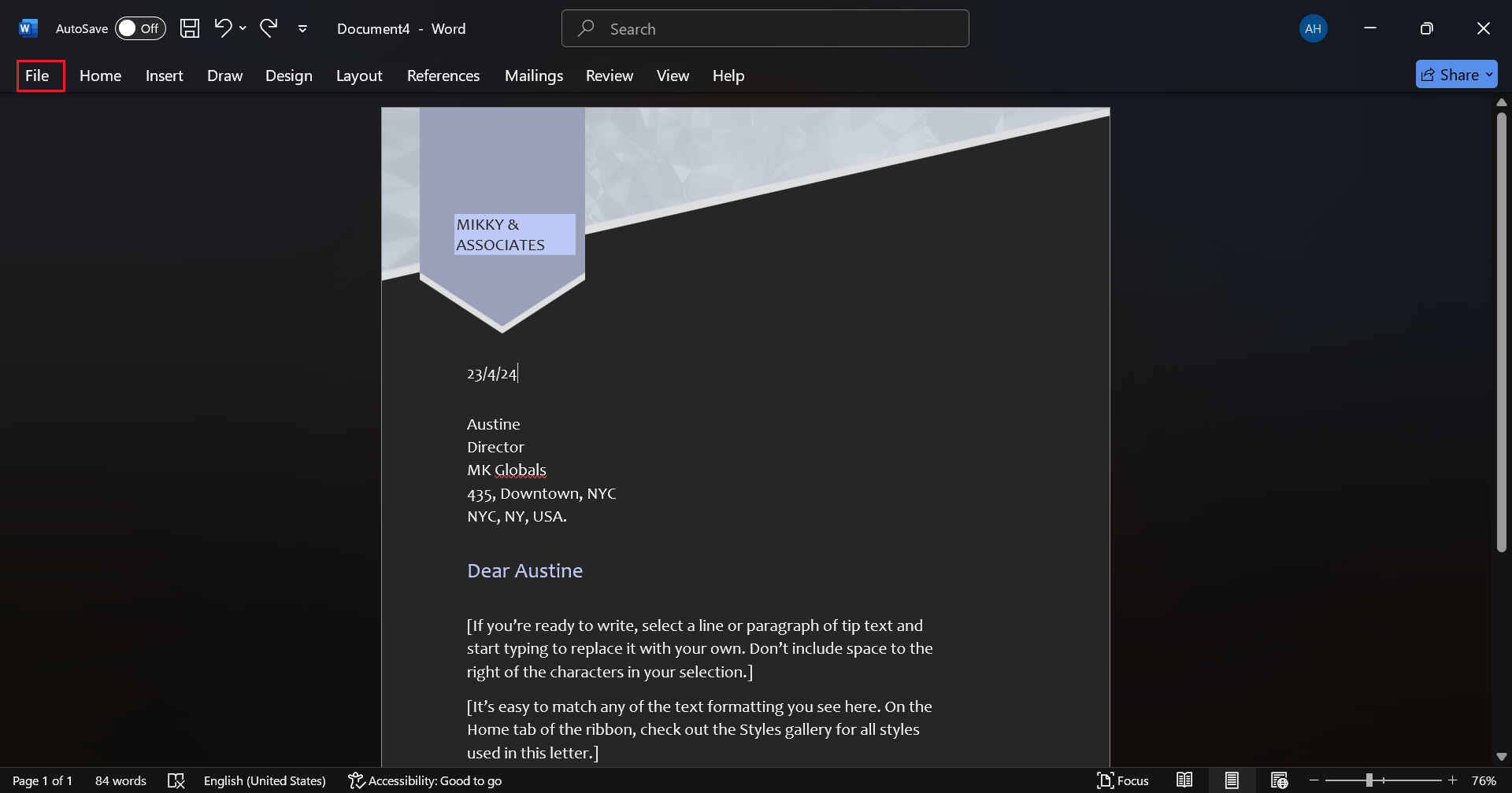 Como faço para fazer um papel timbrado em palavras