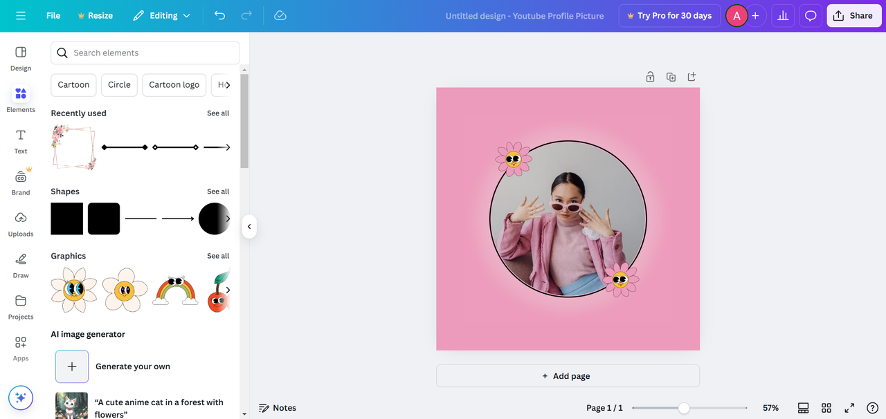 Fazendo uma foto de perfil do YouTube no Canva