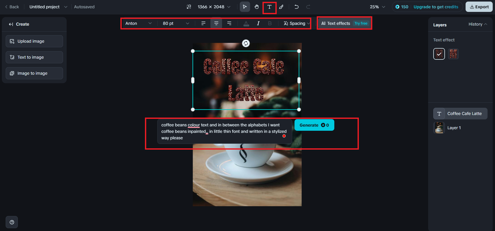Add Text and AI Text effects options