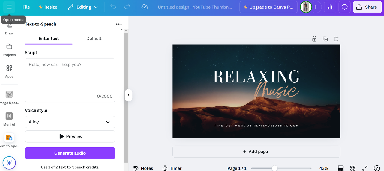 Interface do Canva
