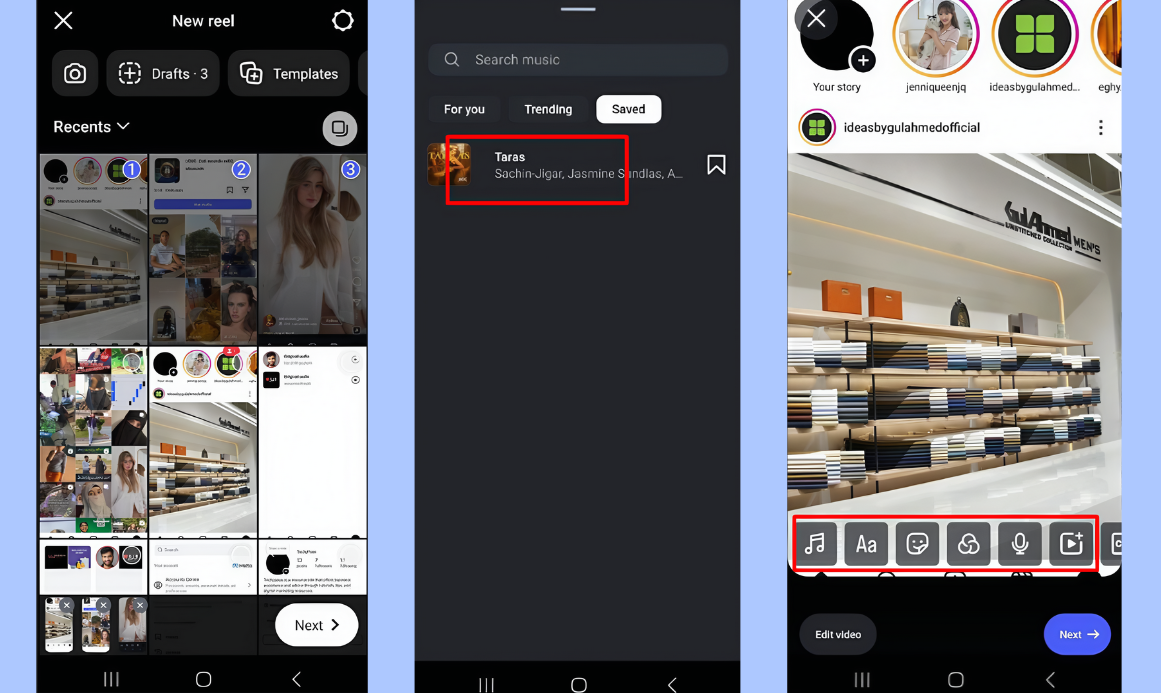 Créez Reels en utilisant la chanson enregistrée sur Instagram