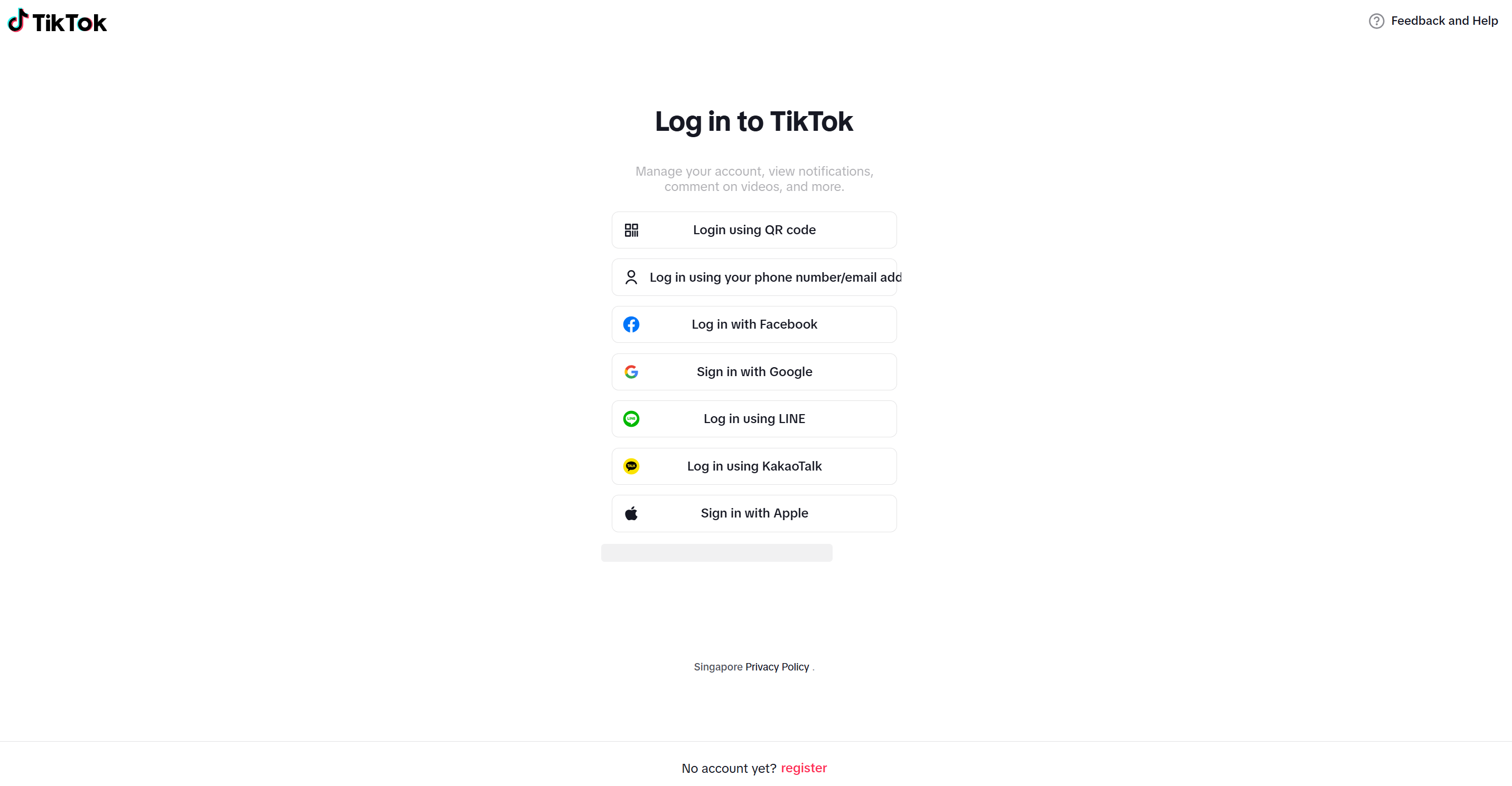 Logging into the TikTok account on a desktop