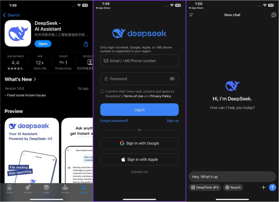 Megmutatja a DeepSeek AI chatbot használatát mobilon