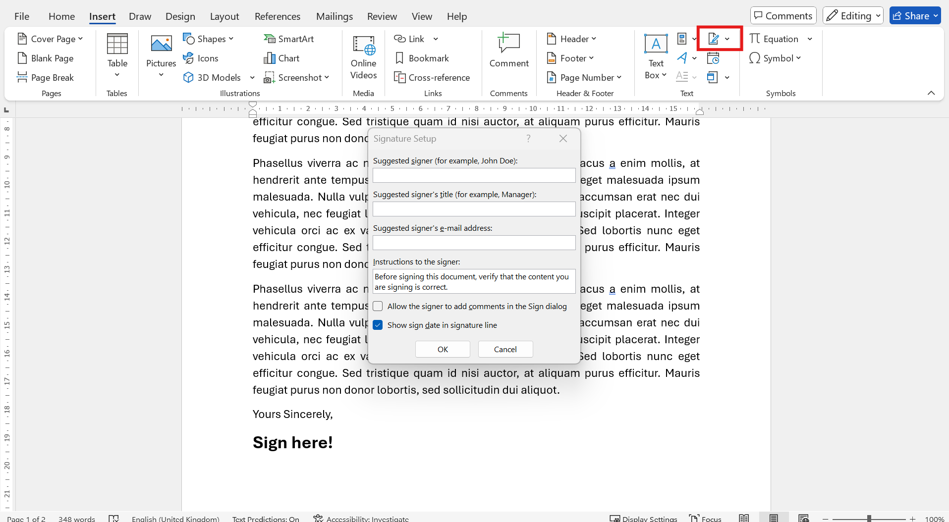 Cum creez o semnătură electronică în cuvânt