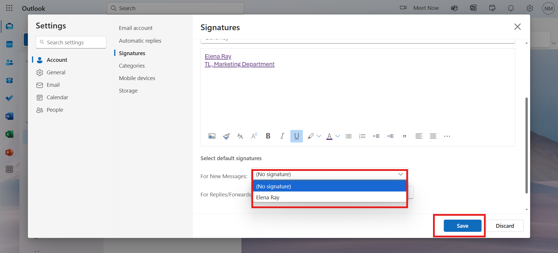 Save email signature block in Outlook