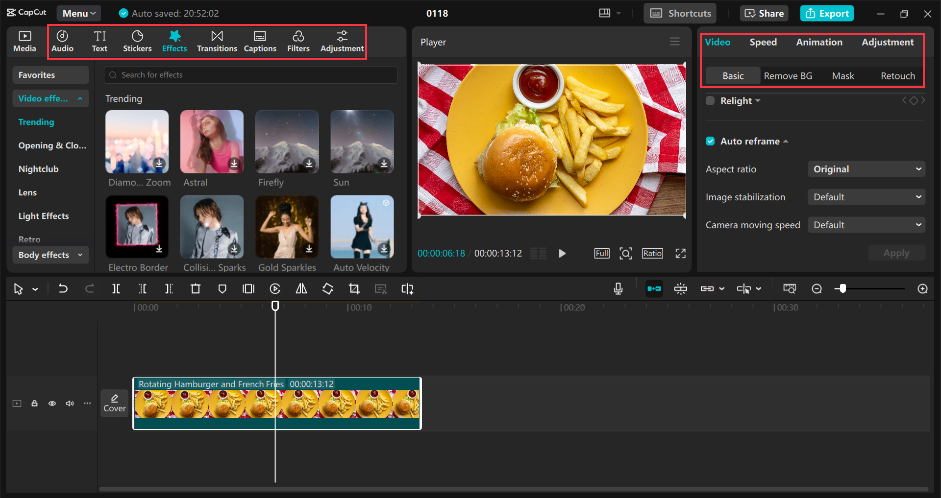 Editing the video ad in the CapCut desktop video editor