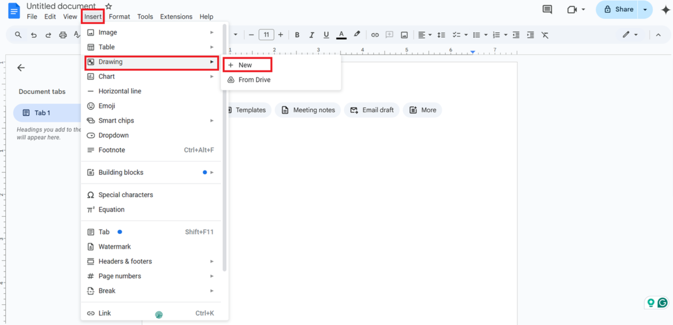 Buksan ang Google Docs at gumawa ng bagong drawing