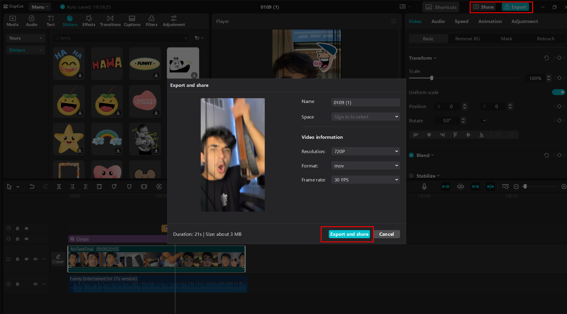 Exporting or sharing the shorts from the CapCut desktop video editor