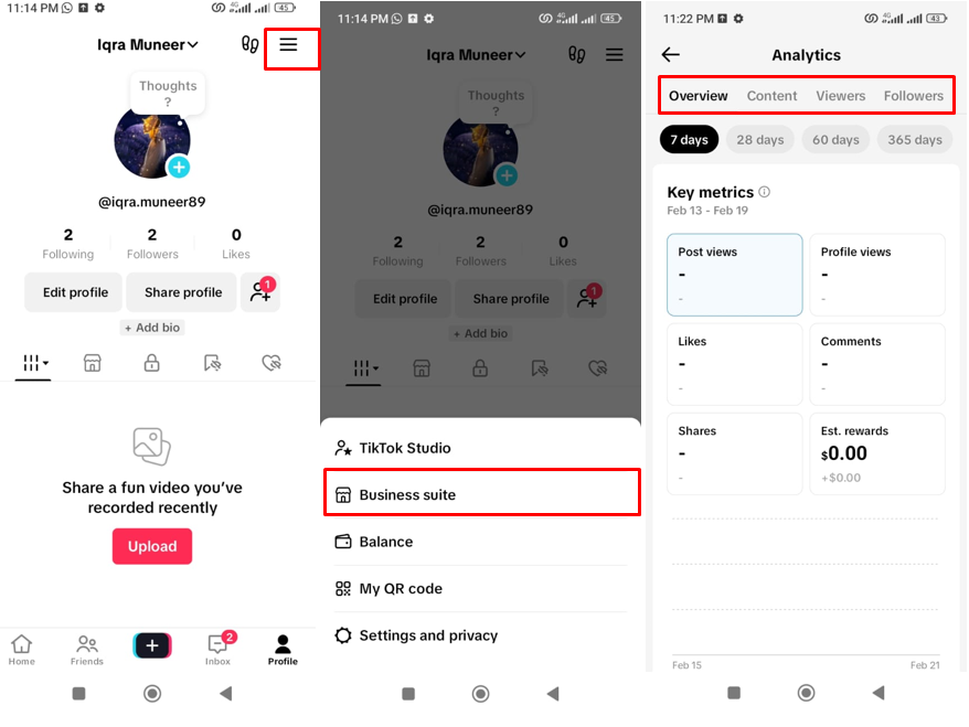 תמונה המציגה כיצד להגיע לניתוחים בחשבון העסקי של TikTok