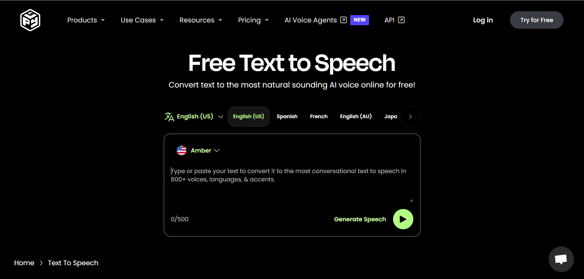 Interface de ferramenta texto-fala do PlayHT