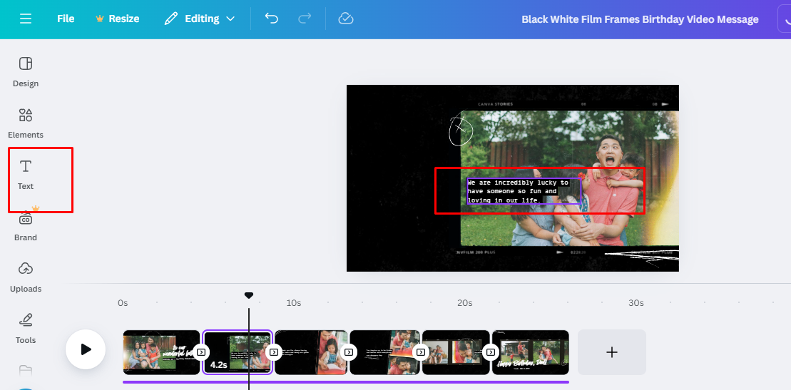 Canvan käyttöliittymä näyttää kuinka kirjoittaa tekstiä videoihin