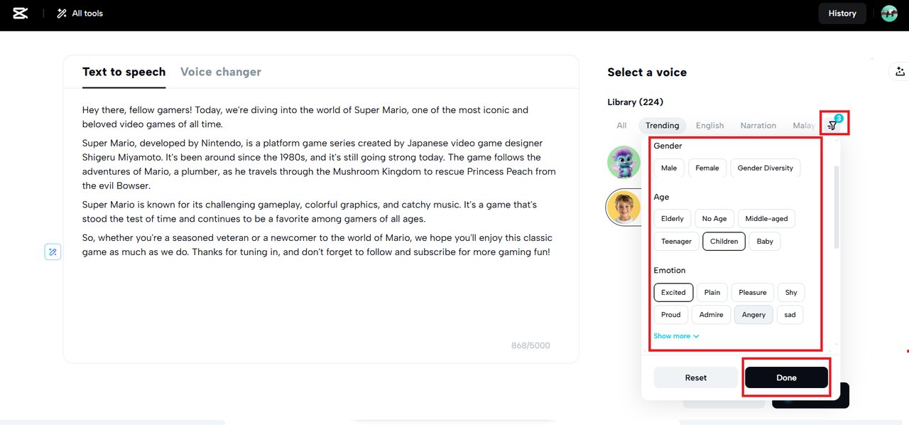 Apply filters to find the perfect vocies