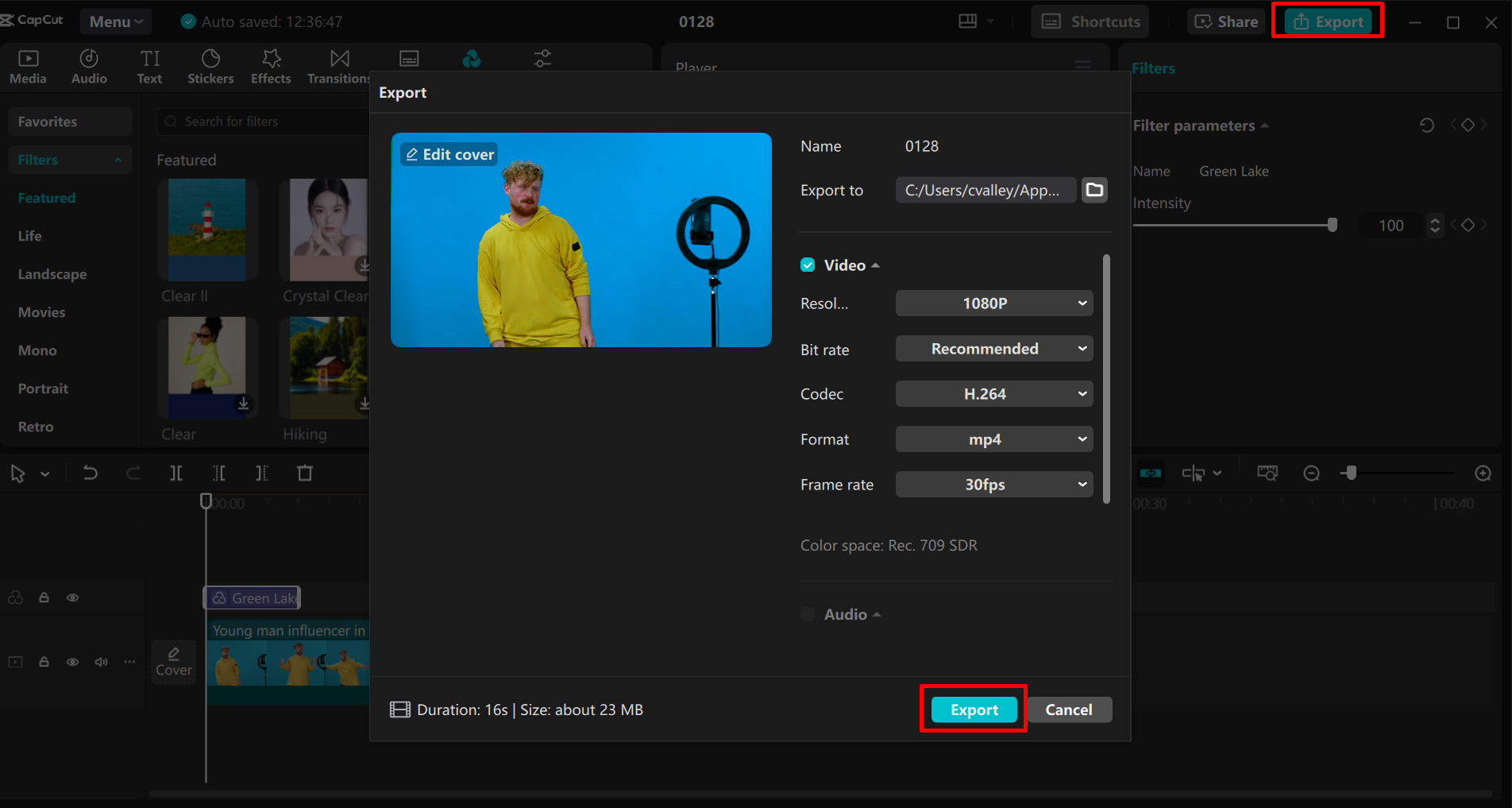 Εξαγωγή βίντεο από τον επεξεργαστή βίντεο επιφάνειας εργασίας CapCut