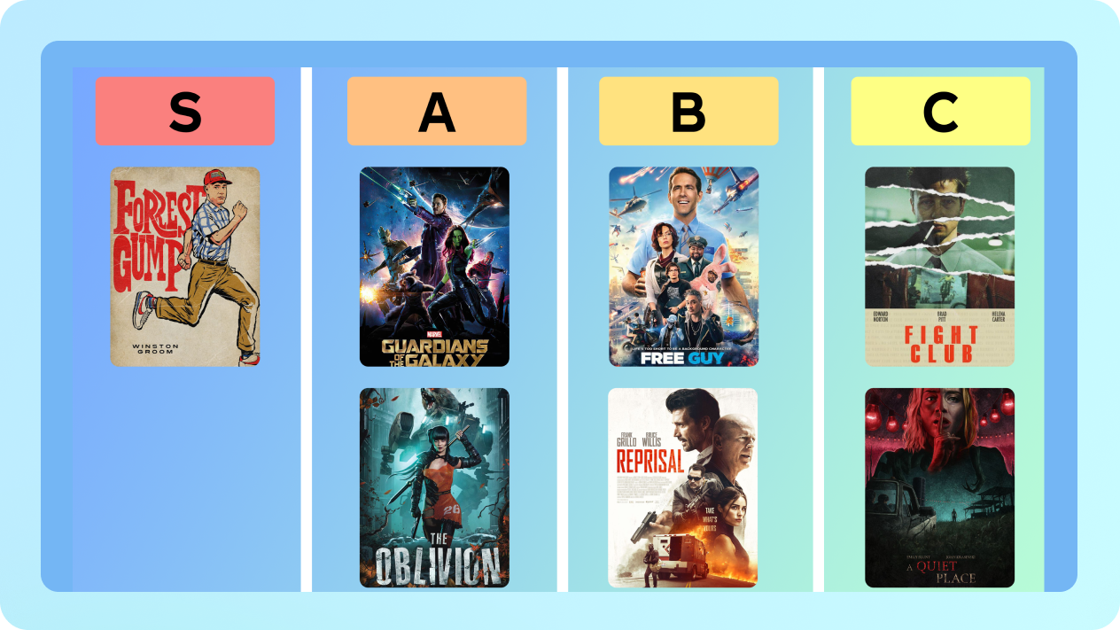 Create movie/TV show tier lists