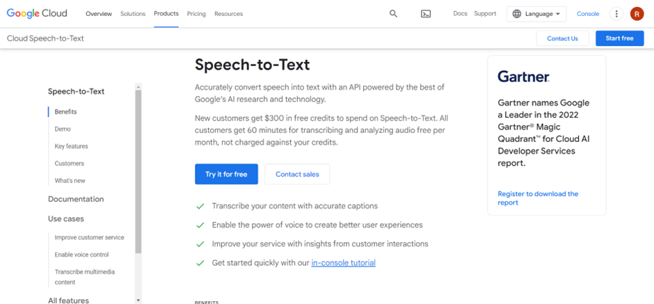 Google Speech to Text service