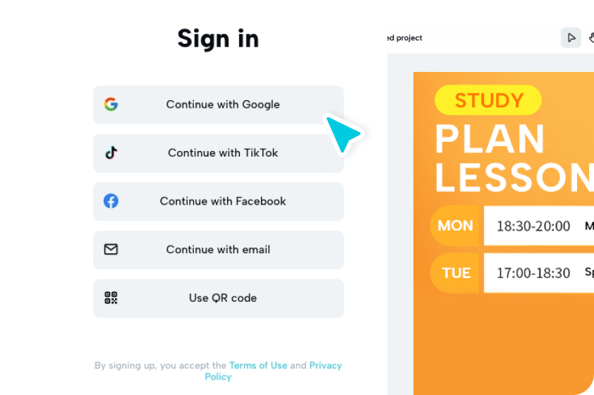 Log in and select a template