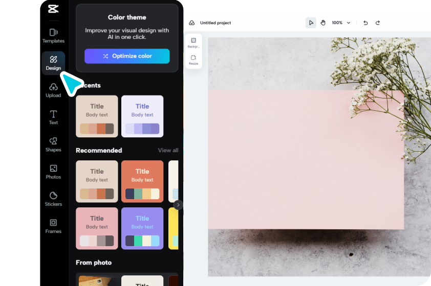 Définir les dimensions et l'arrière-plan