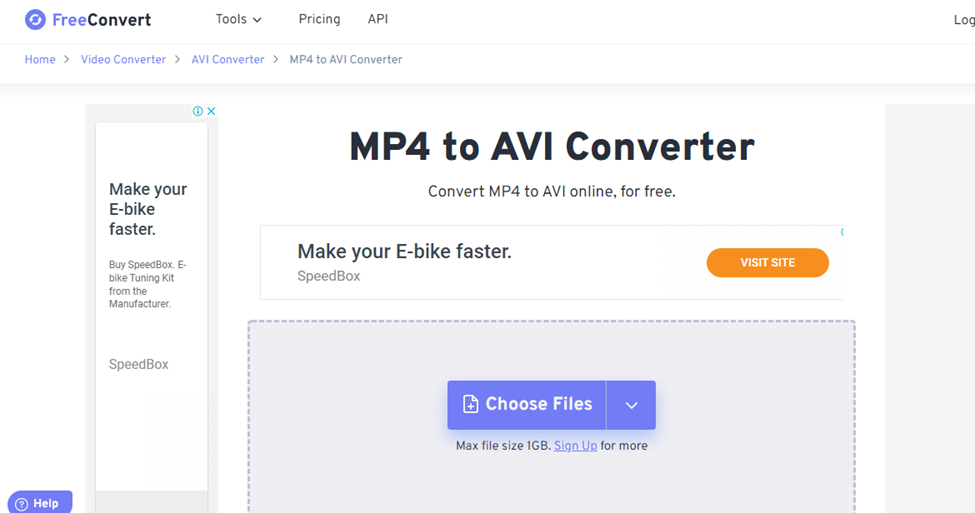 FreeConvert mp4 to avi