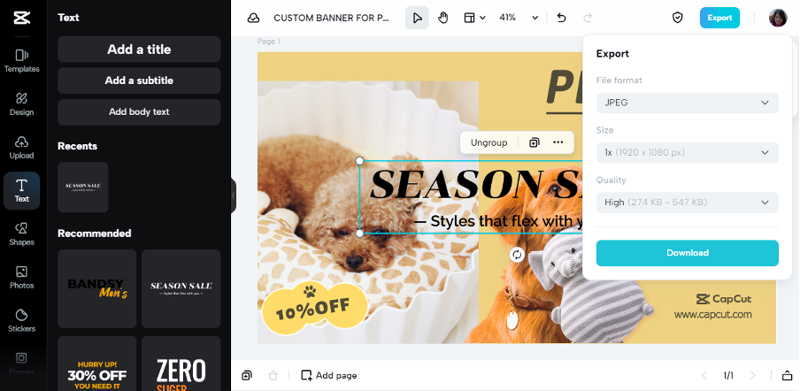  finalizing banner capcut