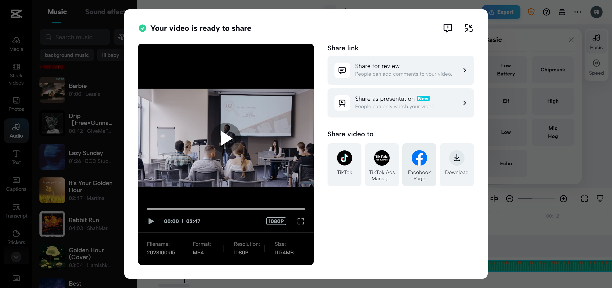 Export and Sync your video