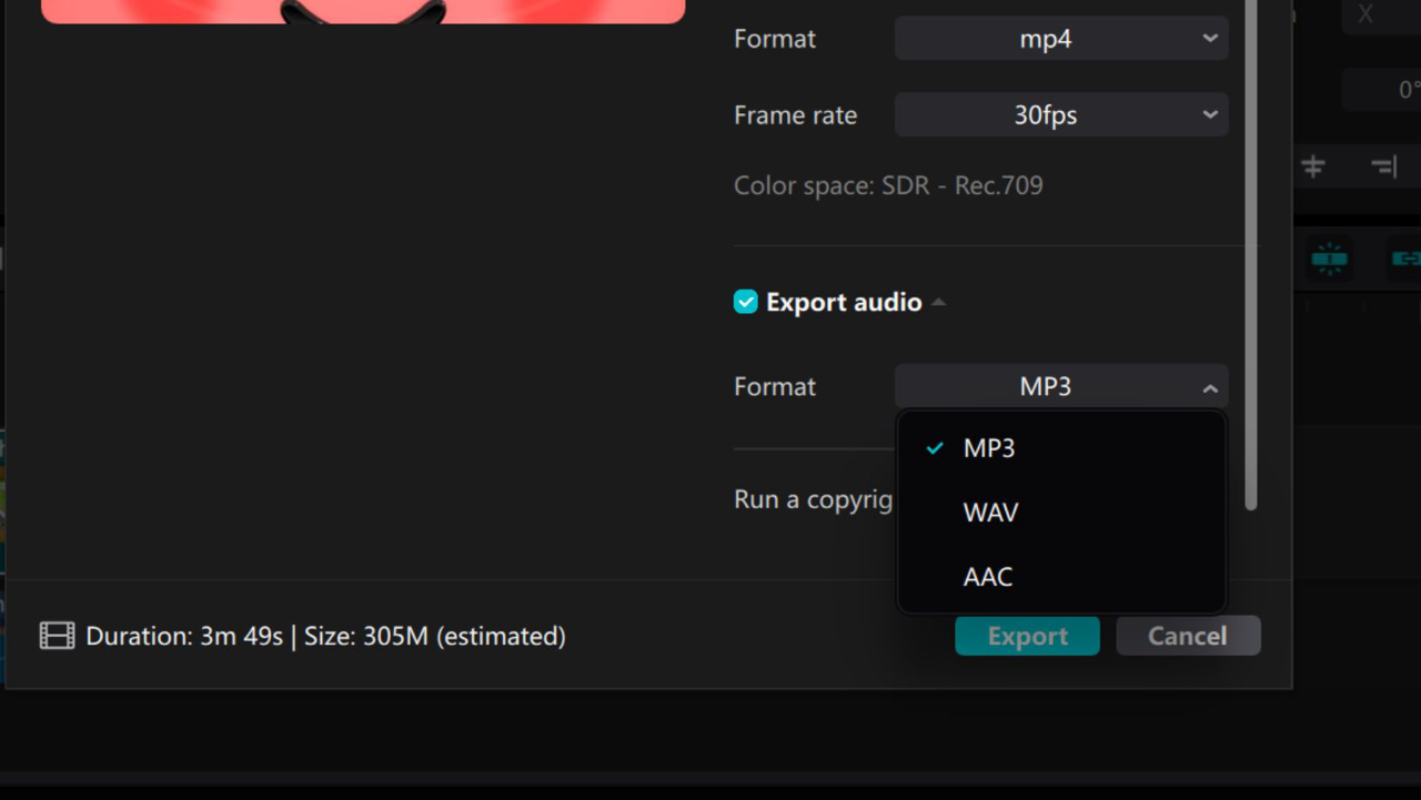Export MOV to MP3 converted file