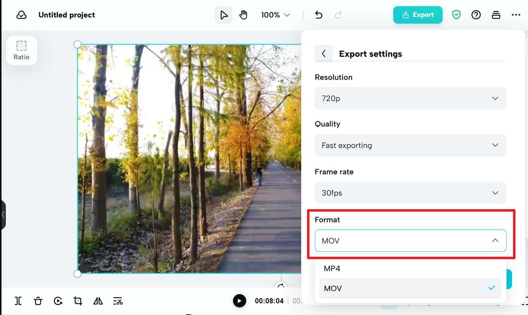 Choose MOV as the output format