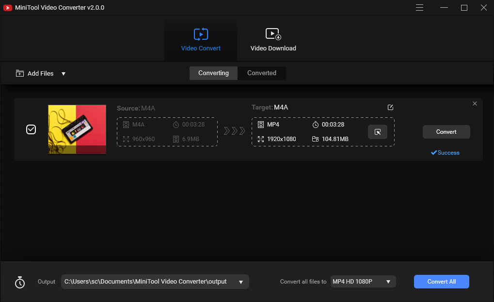 Using MiniTool M4A to MP3 converter