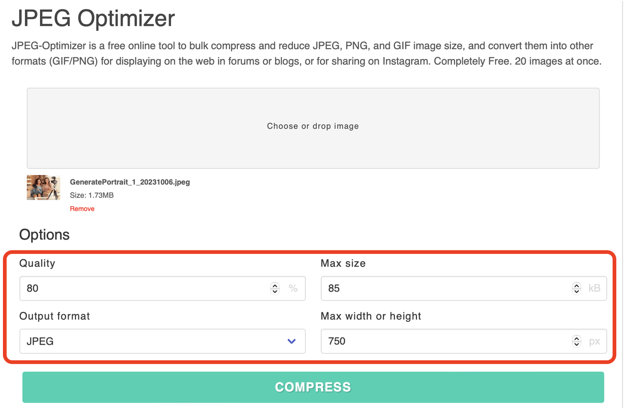 jpeg optimizer step 2