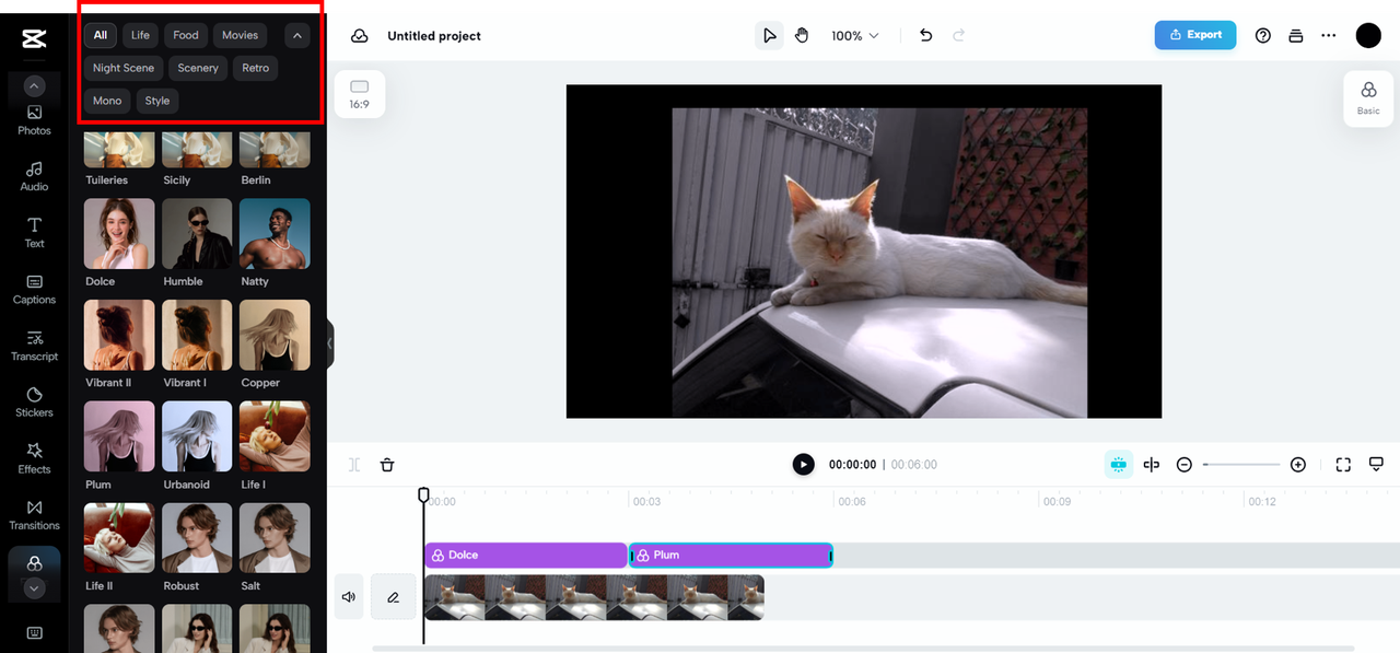 Select the desired filter to apply