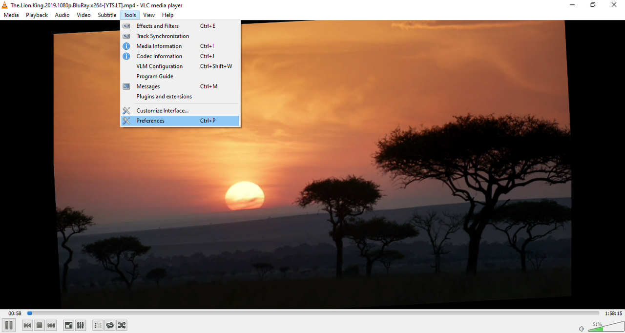 To permanently rotate a video using VLC on Windows