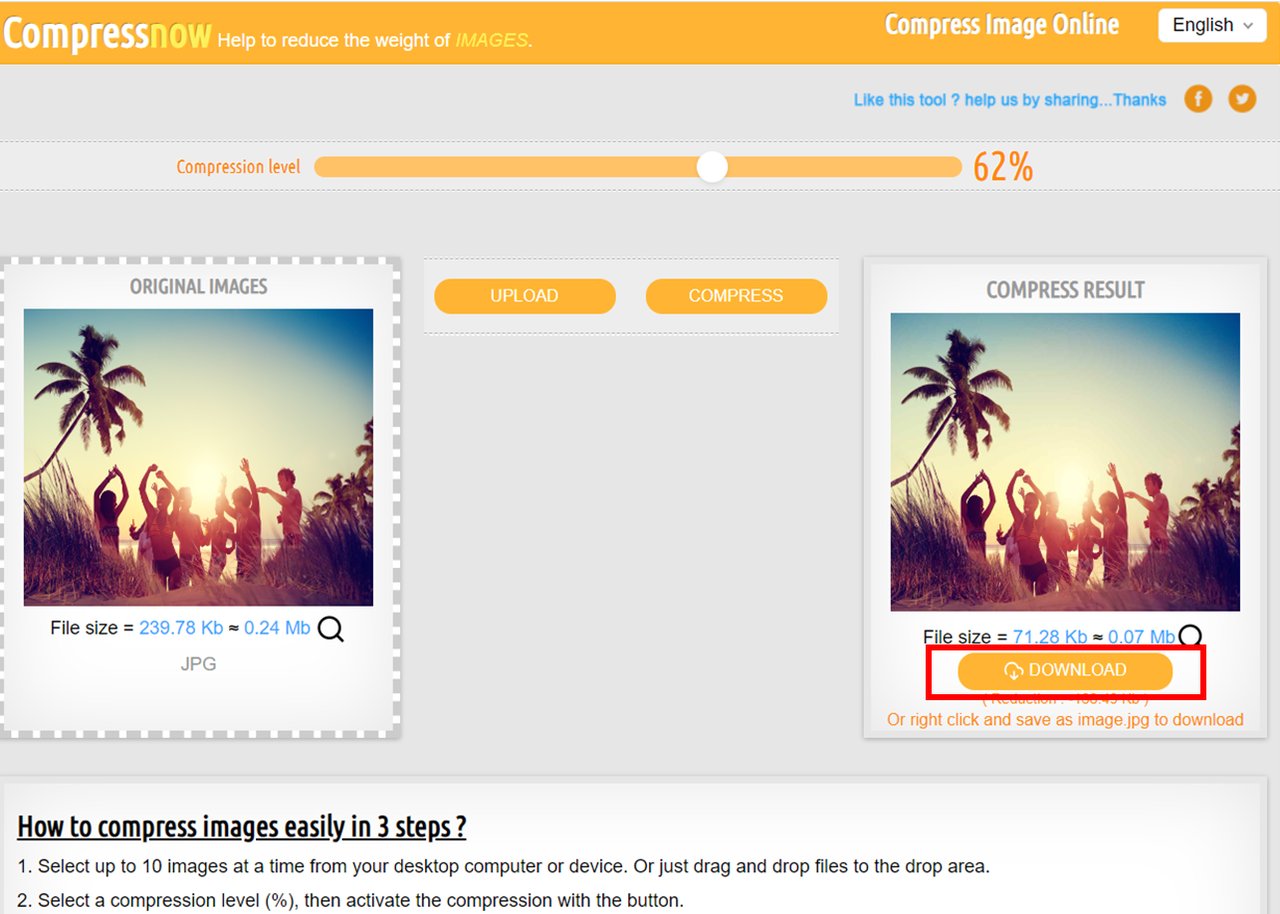 Compressnow JPEG Online Compression Step 3