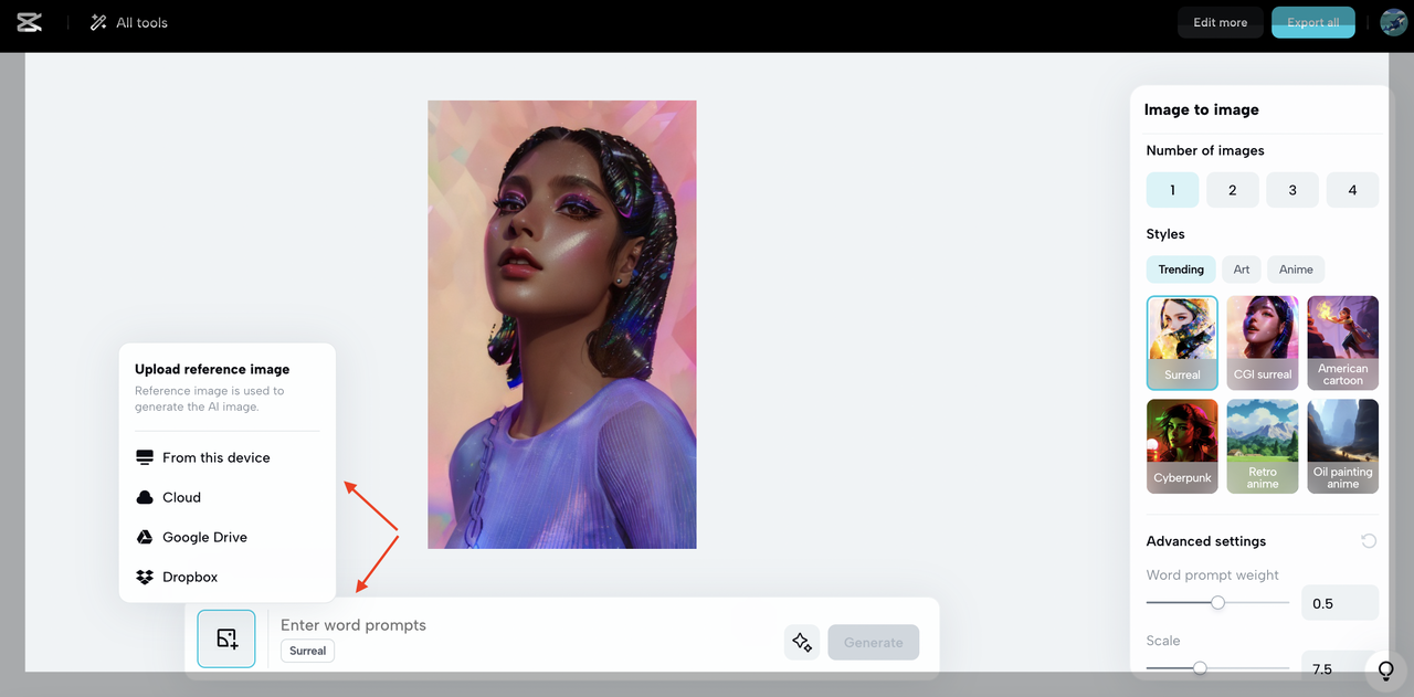 Input prompts or reference image