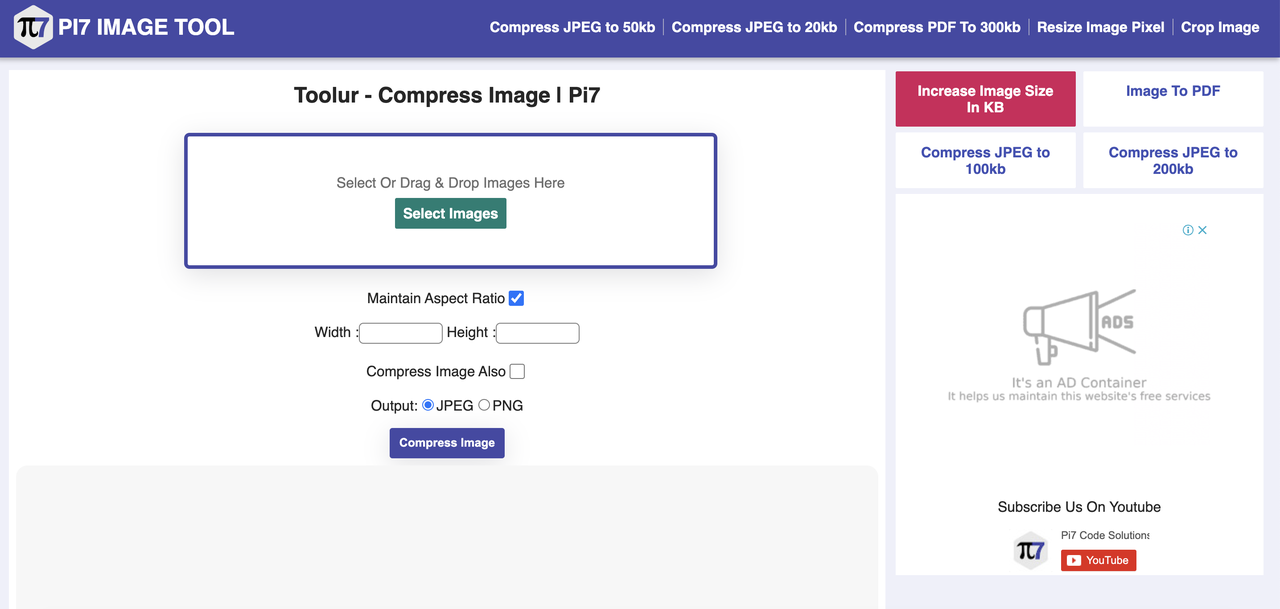 Pi7 Image Tool Photo Compressor Tool for Image Compression And Editing