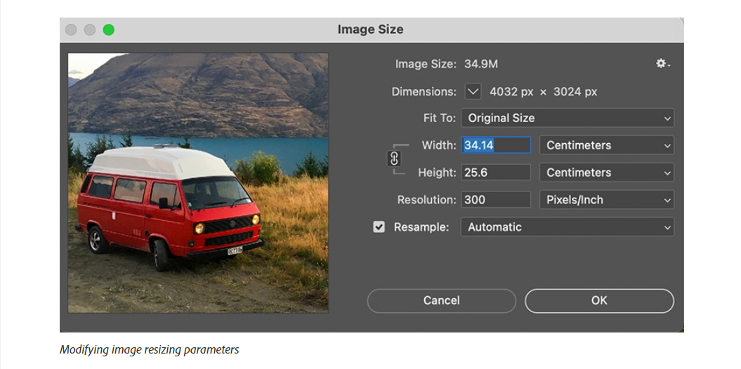 Increase the quality of pictures with Photoshop via resizing