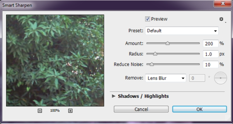 Increase the quality of pictures with Photoshop via Sharpen Tools